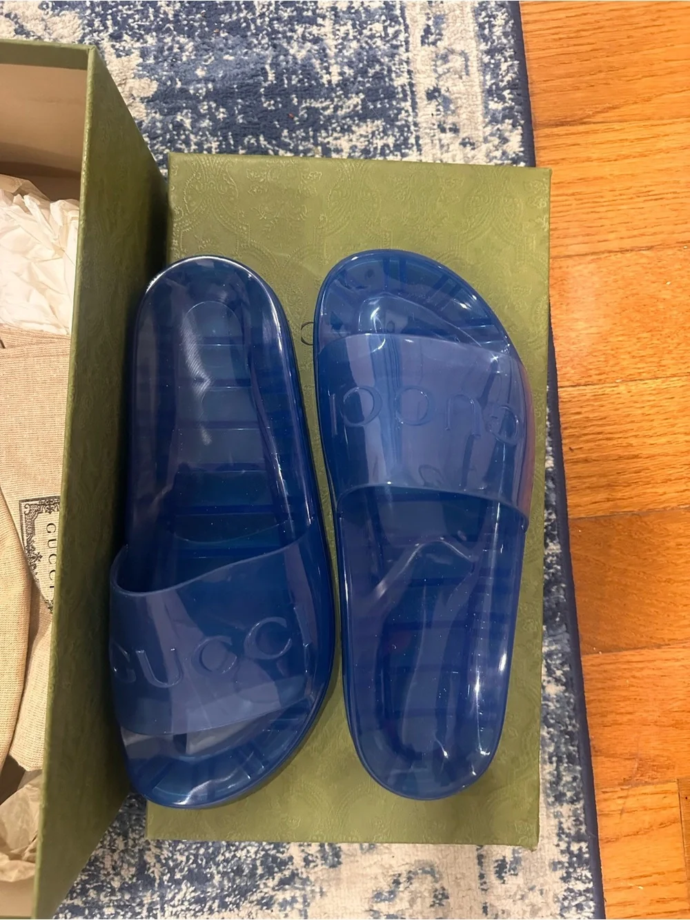 Gucci Men’s Transparent Blue Jelly Slide Sandals